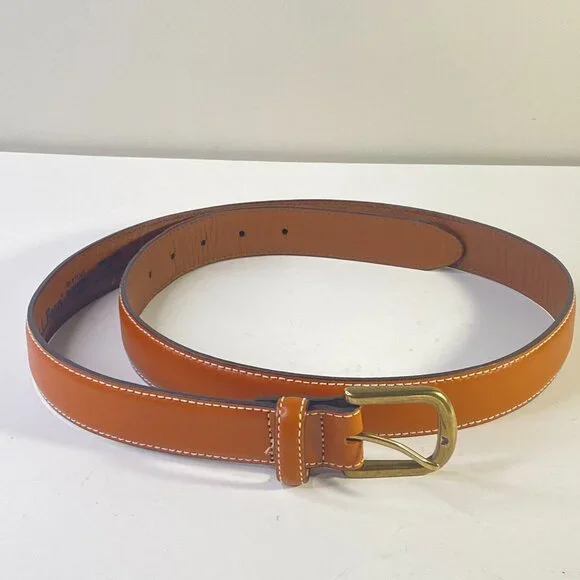 L.L.Bean Men’s Leather Belt 38 Tan Contrast Stitch Brass Buckle - Picture 7 of 7